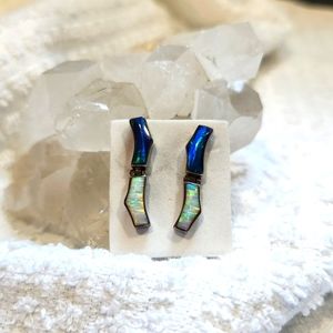 Gorgeous Mexican Montero Taxco Opal Inlay Earrings